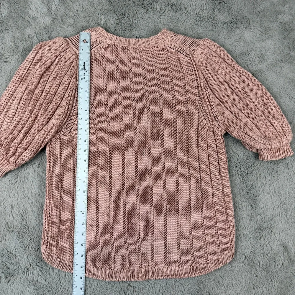 J.Crew Linen Knit Top Puff Sleeve Ribbed Crewneck Sweater Salmon‎ Pink L